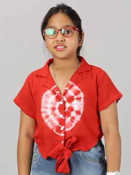 KiddoPanti - Red Girls Rayon Tie Up Tie And Die Printed Shirt Top