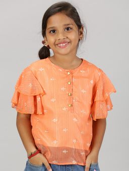 KiddoPanti - Coral Girls Polyester Frill Layered Sleeve Top