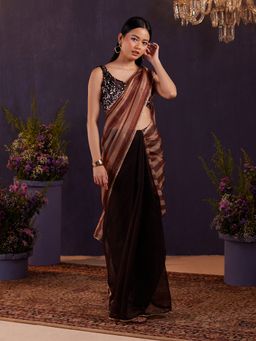 Gajra Gang - Vintage Rani Brown Stripe Printed Saree
