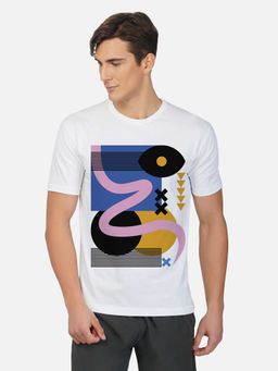 THREADCURRY - Pattern Men White Printed Crew Neck T-Shirt