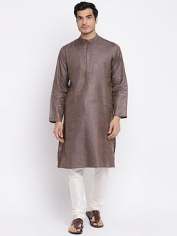 Fabindia - Brown Silk Blend Slim Fit Long Kurta
