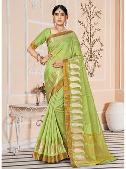 Sangam Prints - Green Siroski Work Traditional Saree with Unstitched Blouse