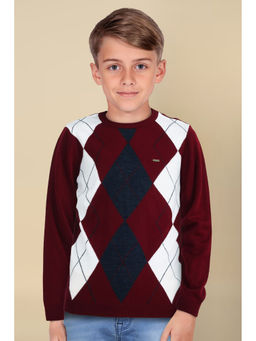 Allen Solly - Boys Maroon Argyle Regular Fit Sweater