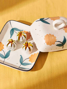 Chumbak - Marigold Butter Dish Handpainted Stoneware