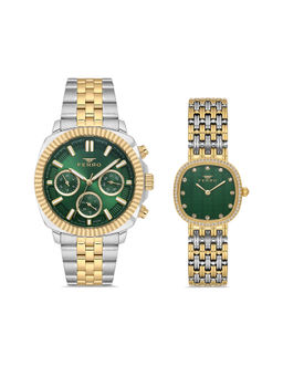 Ferro - Quartz Green Round Dial Couple's Watch (FP1162215-D6) (M)