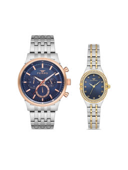 Ferro - Quartz Blue Round Dial Couple's Watch (FP400216-D3) (M)
