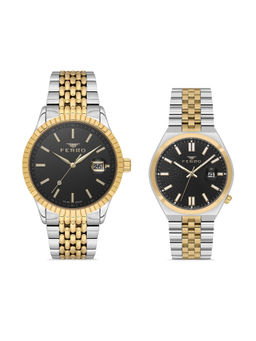 Ferro - Quartz Black Round Dial Couple's Watch (FP430118-D2) (M)
