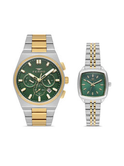 Ferro - Quartz Green Round Dial Couple's Watch (FP430216-D6) (M)