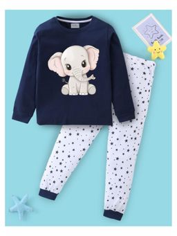 BLUSHES - Unisex Cotton Elephant Graphic Printed Sweatshirt and Joggers -Navy Blue