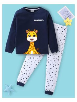 BLUSHES - Unisex Cotton Deer Graphic Printed Sweatshirt and Joggers -Navy Blue