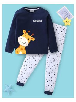 BLUSHES - Unisex Cotton Deer Graphic Printed Sweatshirt and Joggers -Navy Blue