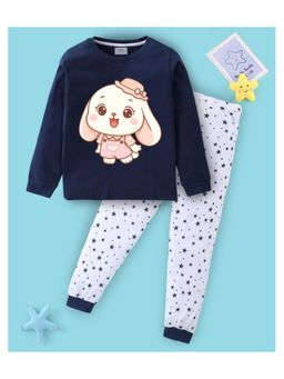 BLUSHES - Unisex Cotton Teddy Graphic Printed Sweatshirt and Joggers -Navy Blue