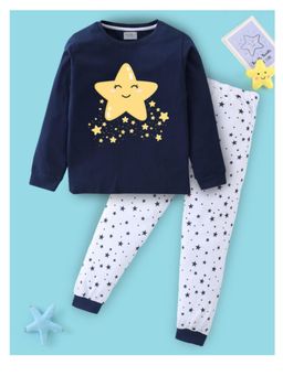 BLUSHES - Unisex Cotton Star Graphic Printed Sweatshirt and Joggers -Navy Blue