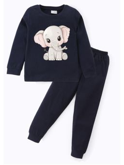 BLUSHES - Unisex Cotton Elephant Graphic Printed Sweatshirt and Joggers - Navy Blue