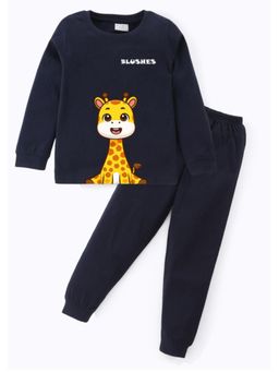 BLUSHES - Unisex Cotton Deer Graphic Printed Sweatshirt and Joggers -Navy Blue