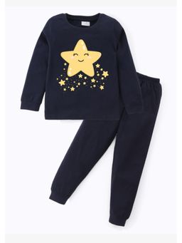 BLUSHES - Unisex Cotton Star Graphic Printed Sweatshirt and Joggers -Navy Blue