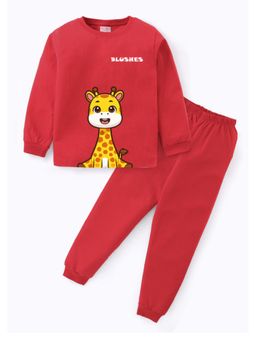 BLUSHES - Unisex Cotton Deer Graphic Printed Sweatshirt and Joggers -Red