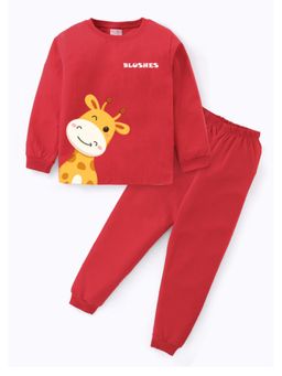 BLUSHES - Unisex Cotton Deer Graphic Printed Sweatshirt and Joggers -Red