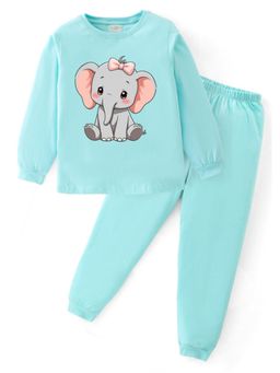 BLUSHES - Unisex Cotton Elephant Graphic Printed Sweatshirt and Joggers -Sea Blue