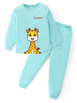 BLUSHES - Unisex Cotton Deer Graphic Printed Sweatshirt and Joggers -Sea Blue