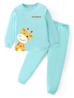 BLUSHES - Unisex Cotton Deer Graphic Printed Sweatshirt and Joggers -Sea Blue