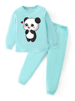 BLUSHES - Unisex Cotton Panda Graphic Printed Sweatshirt and Joggers -Sea Blue