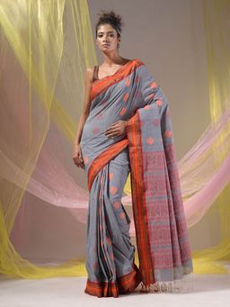 CHARUKRITI - Shark Grey Silk Matka Soft Nakshi Pallu Saree with Unstitched Blouse
