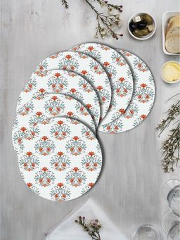 Space of Joy - Orange Indian Motif Premium Printed Round MDF Wooden Placemats