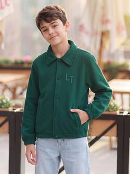Lil Tomatoes - Boys Cotton Fleece Full Sleeve Solid Winter Jacket- Bottle Green