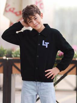 Lil Tomatoes - Boys Cotton Fleece Full Sleeve Solid Winter Jacket- Black