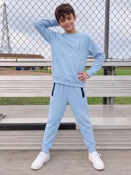 Lil Tomatoes - Boys Cotton Looper Knit Sweatshirt Typography Winter Tracksuit- Blue