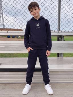 Lil Tomatoes - Boys Cotton Fleece Knit Hoodie Typography Print Winter Track Suits- Navy