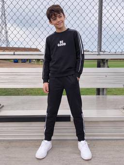 Lil Tomatoes - Boys Cotton Looper Knit Sweatshirt Typography Winter Tracksuit- Charcoal