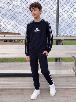 Lil Tomatoes - Boys Cotton Looper Knit Sweatshirt Typography Winter Tracksuit- Navy