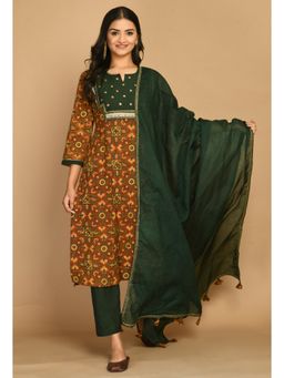 Laado - Green Ajrakh Kurta With Handloom Pant And Dupatta
