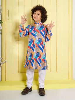 Mini Stitch - Muslin Cotton Full Sleeves Digital Printed Kurta & Pyjama- Blue