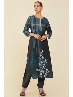 Soch - Women Navy Blue Cotton Floral Kurta (Set of 2)