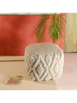 Manor House - Barfi Macrame Beige with Grey Ottoman Pouf
