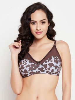 Clovia - Cotton Spandex Printed Non-Padded Full Cup Wire Free M-frame Bra - Dark Brown