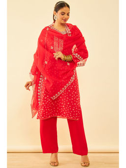 Soch - Womens Red Organza Embroidered Unstitched Dress Material (Set of 3)