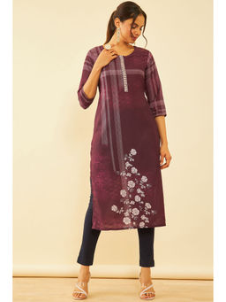 Soch - Womens Wine Poly Cotton Floral Print Kurta