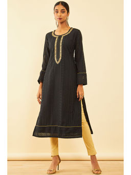 Soch - Womens Black Georgette Embroidered Kurta with Zari