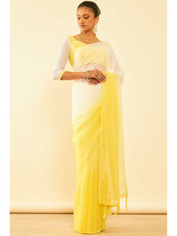Soch - Womens Yellow Chiffon Saree with Tassels with Unstitched Blouse