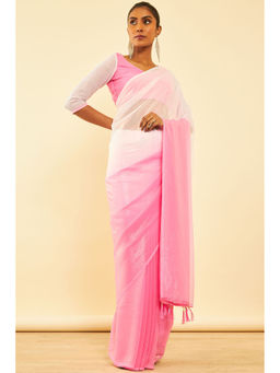 Soch - Womens Pink Chiffon Saree with Tassels with Unstitched Blouse