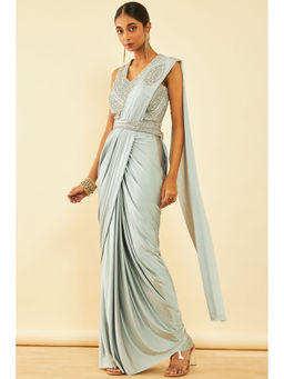 Soch - Womens Grey Spandex Ready To Wear Saree with Beads and Stones with Stitched Blouse