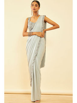 Soch - Womens Grey Spandex Ready To Wear Saree with Padded Blouse with Stitched Blouse