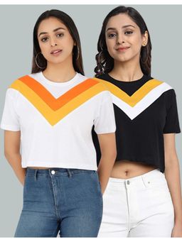 JUNEBERRY - Cotton Colourblock Half Sleeve Crop Top (Pack of 2)