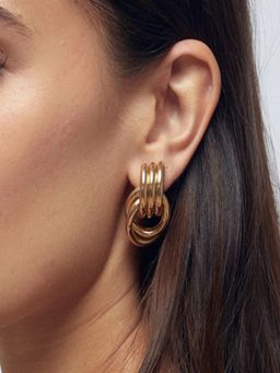 AQUASTREET - 18K Gold Plated Triple Line Loop Drop Earrings