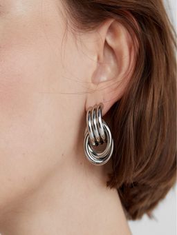 AQUASTREET - 18K Silver Plated Triple Line Loop Drop Earrings