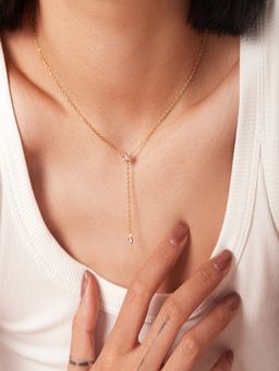 AQUASTREET - 18K Gold Plated White Zircon Floral Lariat Necklace